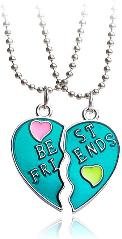 Best Friends Forever Gift Necklace Set of 2 Pcs - Fashion Lovely Oil Painting Heart Pendants - Friendship Evergreen - Birthday Gift