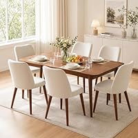 AffinityFurn Dining Chairs Set of 6, Modern Kitchen Chairs with Wing Backrest & Wooden Legs, Upholstered Dining Chairs for Living Room, Dining Room, No Tools Required, White