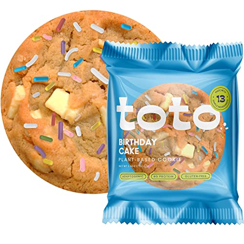 Toto Vegan Cookies, Birthday Cake Cookie, High Fiber Snacks, Gluten Free Cookies, Plant Based Snacks With Superfoods & Adaptogens, 8Gr Protein Cookies, Pack Of 10 Individually Wrapped Cookies #TOP9