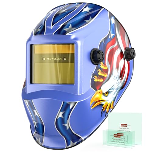 YESWELDER Auto Darkening Welding Helmet, Blue Light Blocking, 1/1/1/1 True Color Solar Powered Welding Hood with 2 Arc Sensors, Wide Shade 3.5/9-13 Welder Mask for TIG MIG ARC and Grind