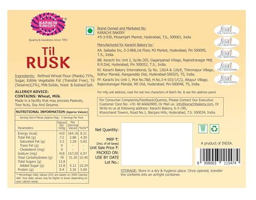 Image of Karachi Bakery Till Rusk 250g | Tea Time Snack | Crispy | Delicious