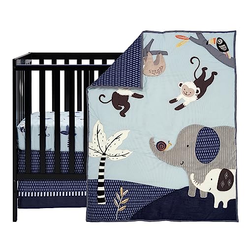 Image of Lambs & Ivy Jungle Party 3-Piece Elephant /Monkey Baby Crib Bedding Set