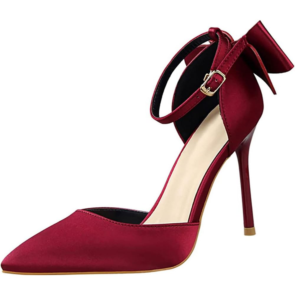 Hyfzxwx Women's D Pointe Toe Ankle Strap Pumps With Bow Stiletto Sandals For Lace Toe Pumps Ress Party Sandals Sexy/D/35Eu