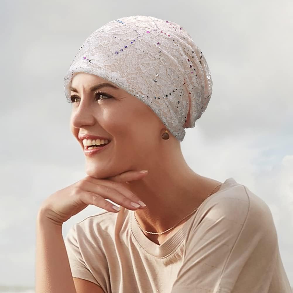 Lace Chemo Beanie Hat for Women Turban Cancer Cap Slouchy Hat - Image 2