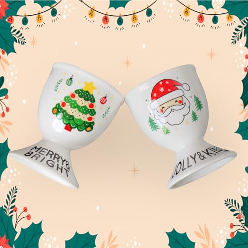 Image of Cinf Christmas Ceramic Egg Cups, Set of 2, Boiled Egg Holders for Breakfast | Set of 2 ceramic egg cups, festive Christmas design, easy to clean, ideal for boiled eggs, breakfast and table