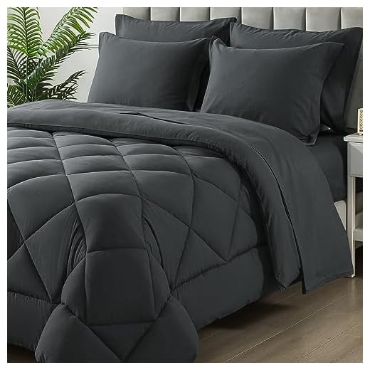 SameBed - Juego tamaño California King, de 7 piezas en una bolsa, edredón suave y ligero para todas las estaciones, sábana encimera y bajera, 2 fundas decorativas, 2 fundas de almohada, gris oscuro