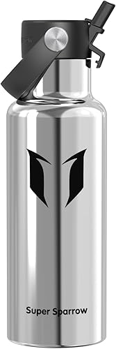 Miniatura 25 de Super Sparrow Botella de Agua Aislada - 17 Oz / 25 Oz / 34 Oz - Frasco FlipFlow de Boca Estándar - Libre de BPA, Botella a Prueba de Fugas - azul