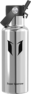 Super Sparrow Insulated Water Bottle - 17 Oz / 25 Oz / 34 Oz - Standard Mouth FlipFlow Flask - BPA Free, Leak Proof Drink Bottle- Ergonomic Straw Water Bottles for Work, Gym, Travel, Sports
