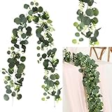 DabbOo 2 Stück 180cm Efeu Girlande Eukalyptus Deko Künstlicher Efeu hochzeitsdeko Tisch Eukalyptus Realistisch und Flexibel, Abnehmbar,Passend für Jede Szene