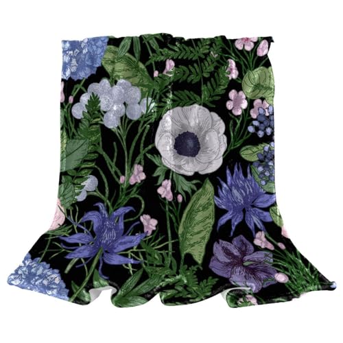 Couverture polaire douce à motif feuilles florales 150x130 cm
