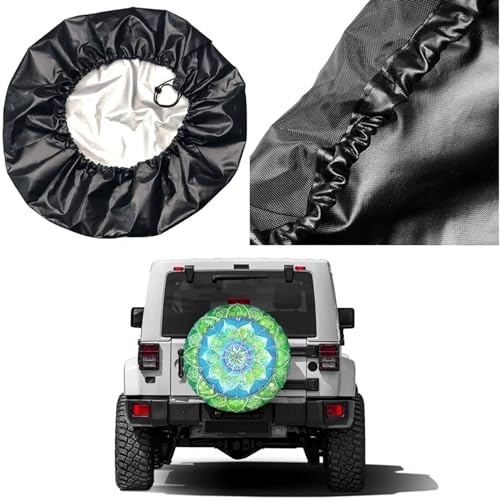 Image of Dujiea Green Circle Pattern Spare Tire Cover, Universal Wheel Tire Cover Waterproof Dust-Proof Tire Protectors for Trailer Rv SUV Truck Camper and Many Vehicle 14 15 16 17 Inch