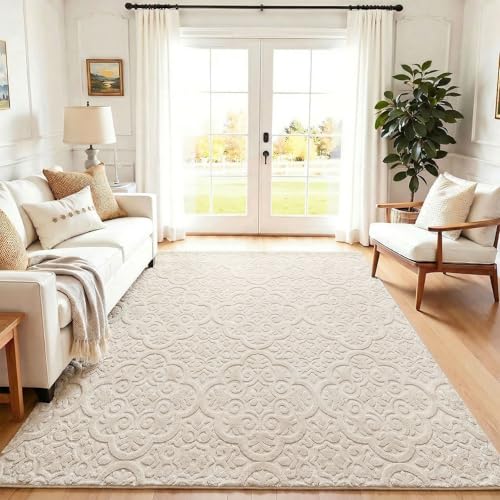 U'Artlines 8x10ft Washable Area Rug for Living Room, Neutral Beige