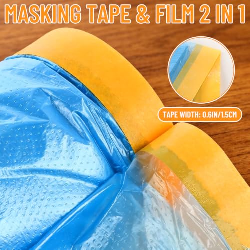 Image of 6 Rolls 71 inch x 66' Pre-Taped Masking Film, Painters Plastic Sheet, Plastic Drop Cloth for Painting, Tape and Drape for Automotive Covering and Appliance Protection