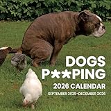 Funny White Elephant Gag Gift Calendar, Pooping Pooches Calendar 2026 for Wall 12x12 Inches with 16 Months from September 2025 to December 2026, Thick Glossy Paper, 12' x 24' (Open), Funny Dog