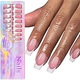 150 Pcs French Tip Press on Nails Medium Coffin Fake Nails French False Nails 15 Size Full Cover Acrylic Nails Glossy Glue on Nails Nude Pink Natural Artificial Stick on Nails for Women Girls Manicure