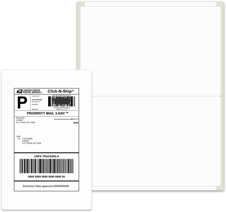 PACKZON Shipping Labels with Self Adhesive, Square Corner