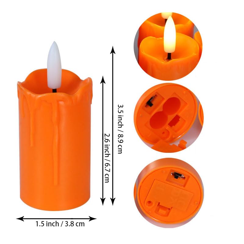 Image of CANDLE CHOICE Battery Operated Flameless Votives with Auto Daily Cycle Timer Long Lasting Realistic Black Wick Electric LED Candles Wedding Party Holiday Halloween Christmas Decorations 6 Pack Orange