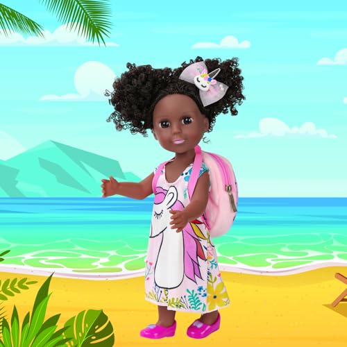 Muñeca negra de silicona 14.5 pulg con ropa y accesorios miniatura 7