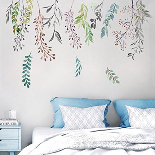Alicemall Removable Leaves Wall Stickers Bedside TV Background Wall Decals Environmental Protection Living Room Decoration Stickers Kid Room Wall Stickers (Large, Leaves)