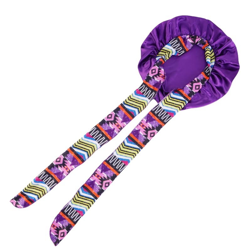 Satin Hair Bonnet, Adjustable Sleep Cap with Elastic Band, Hair Protection for All Hair Types, Pink+purple+peacock blue - Image 3