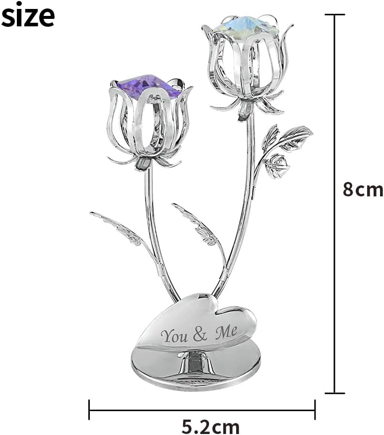 Crystocraft Crystal Tulip Flower Figurine, Twin Flower Buds with Austrian Crystals Gift for Valentine's Day, Birthday, Mother's Day, Christmas, Anniversary (You ＆ Me)