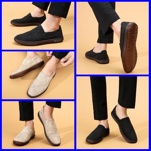 Men's Breathable Leather Slip-On Loafers Casual Mesh Driving Shoes with Soft Rubber Sole, Lightweight Lazy Walking Flats for Summer Comfort4