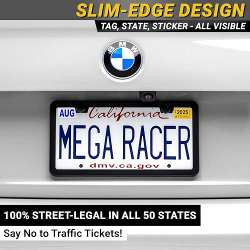 Image of Premium Slim Matte Black License Plate Frames - Best Value 4 Pack, Rust-Free Stainless Steel & Rattle-Free, Street Legal, Universal with Screw Caps, Thin Edged Metal Front & Rear Car Tag Holders