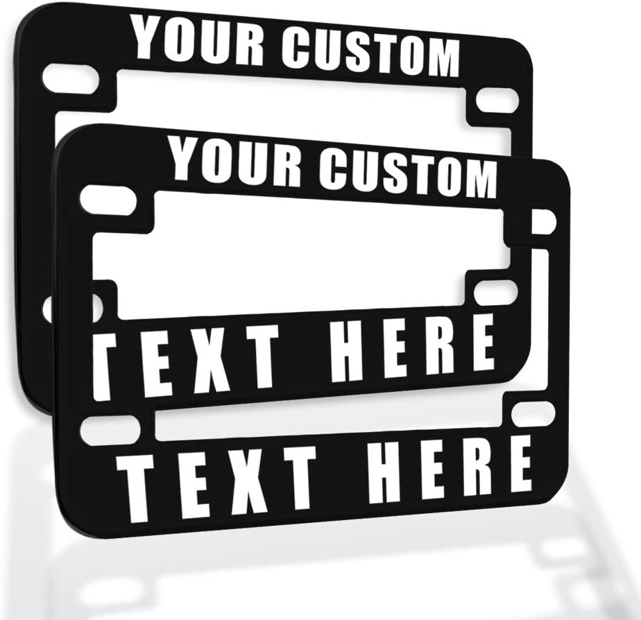Speedy Pros Metal Zinc Custom Bike License Plate Frame Custom Personalized Text Motorcycle Accessories License Plate Holder Black 4 Holes Set of 2