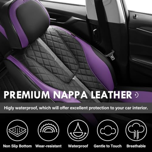 Image of Coverado Front Seat Covers, Luxury Diamond-Pattern Leather Car Seat Cover & Carbon Fiber Lines, Black and Purple Seat Covers, Waterproof Car Seat Protectors, Seat Cover Universal Fit for Most Cars