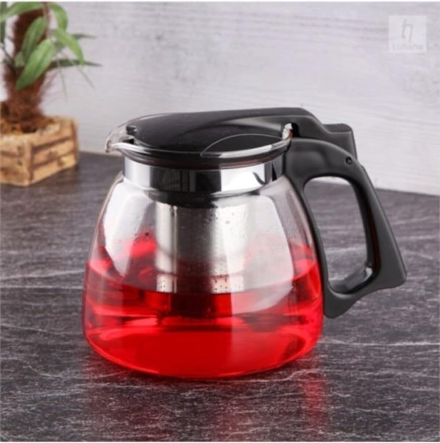 Isıya Dayanıklı Cam Demlik, Süzgeçli Çaydanlık, Filtreli Çay Demleme Çiçek Çayı ve Bitki Çayı İçin (900ML)