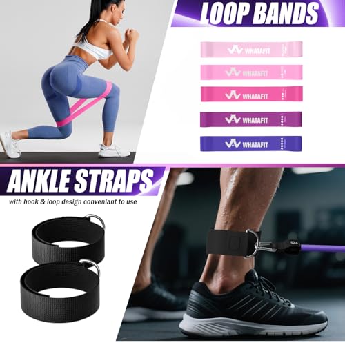Image of WHATAFIT Resistance Bands, Exercise Bands, Workout Bands with Handles, Door Anchor and Ankle Straps, 5 Resistance Levels Fitness Bands for Strength Training, Physical Therapy, and Home Gym Equipment