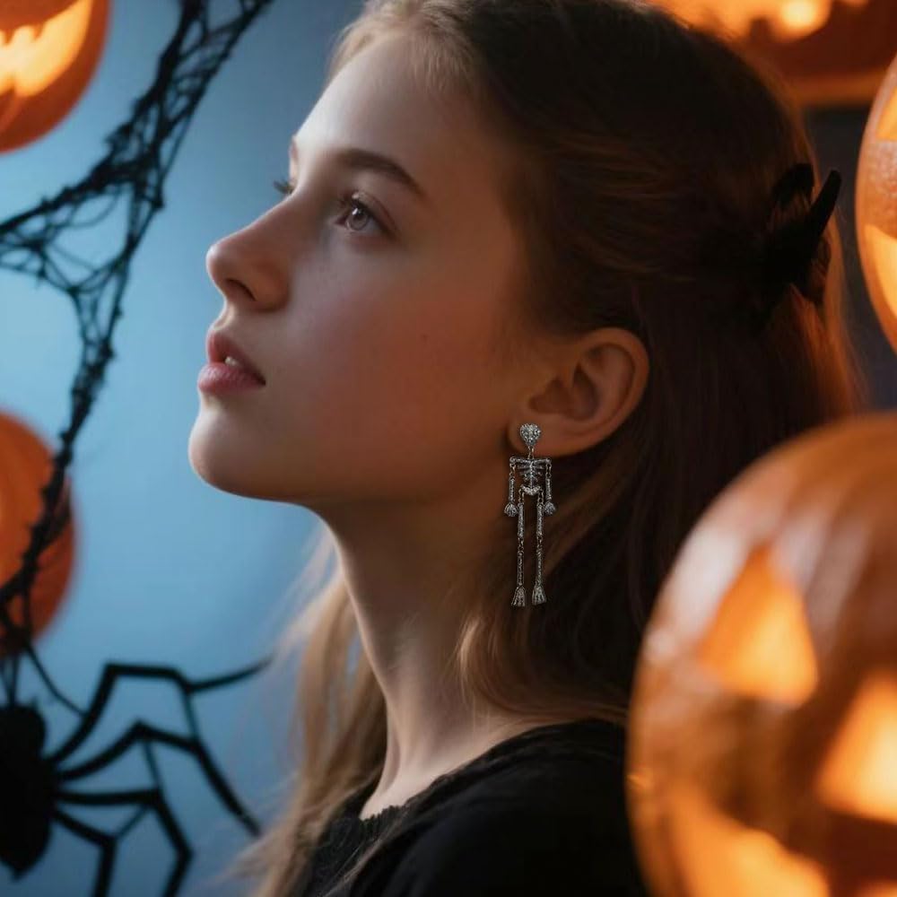 Halloween Dangle Earrings for Women | Spooky Skeleton Skull Ghost Spider Web Witch Castle Pumpkin Earrings | Costume Party Earrings Holiday Jewelry Gifts - Image 5