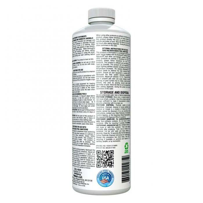 Image of Doheny's Algaecide | 100% Professional-Grade | Effective Against Most Types of Algae | Works with Chlorine & Bromine Based Pools | Non-Foaming & Non-Staining Formula | 1QT