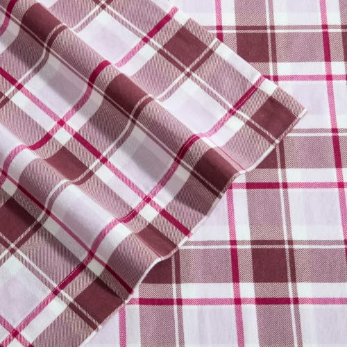 Image of Eddie Bauer - Full Flannel Sheet Set, Soft Brushed Cotton Bedding with Matching Pillowcases, Fully Elastic Fitted Sheet, Deep Pocket Bed Set, Breathable All-Season Comfort (Rugged Plaid Purple)