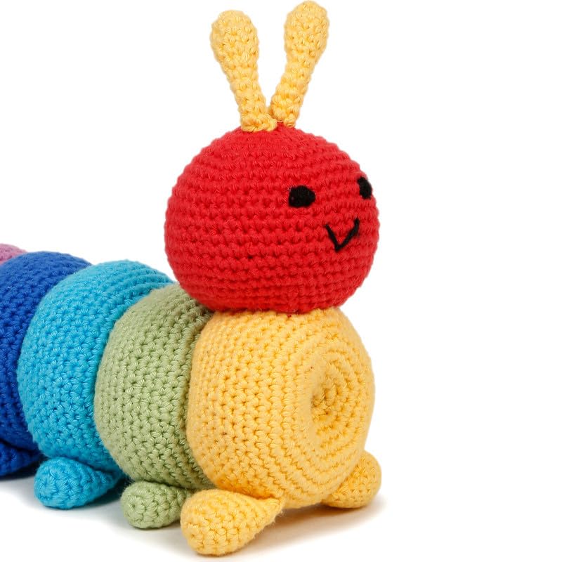 Image of LITTLE GINNIE Rainbow Caterpillar Crochet Toys for Babies - Handmade & Knitted Doll for Girls & Boys | Ideal for Birthday & Return Gift for 6+ Months