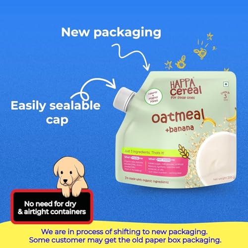 Image of Happa Oatmeal and Banana Organic Cereal for Babies | Only 2 Ingredients | No Sugar, Oil, Milk Powder, Flavours or Colours | Traditional Porridge Recipe | Cooks in 3 Minutes | Stage 2 (6 Months+) | 200g Pack