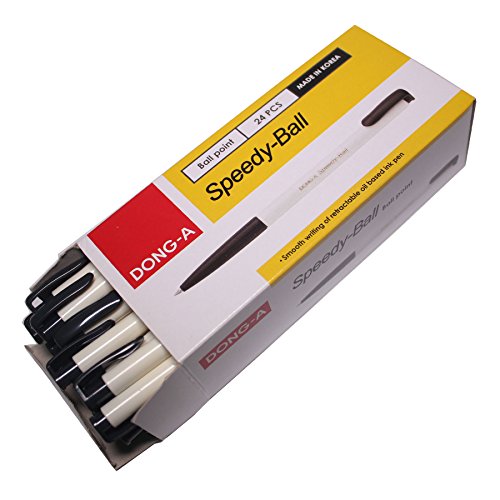 Dong-A Speedy-Ball 0.5 Mm Smooth Writing Retractable Oil Based Ink Ball Point Pen Dozen Box (Pack Of 24) - Black #TOP2