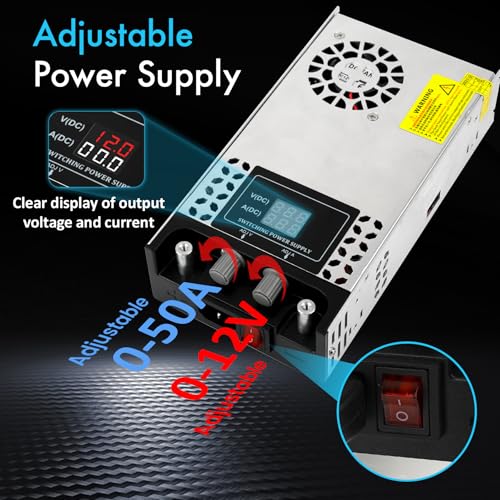 Adjustable 0-12V Power Supply 50A 600W, 110V AC to DC 0-12V Buck Converter 0-50A 600W Power Supply with LCD Display Adjustable Voltage Current 110V/220V AC to 12V DC Converter2