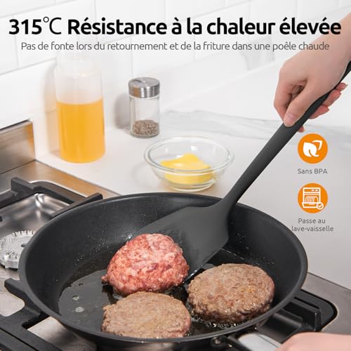 Spatule en silicone solide extra longue U-Taste noir pour friture