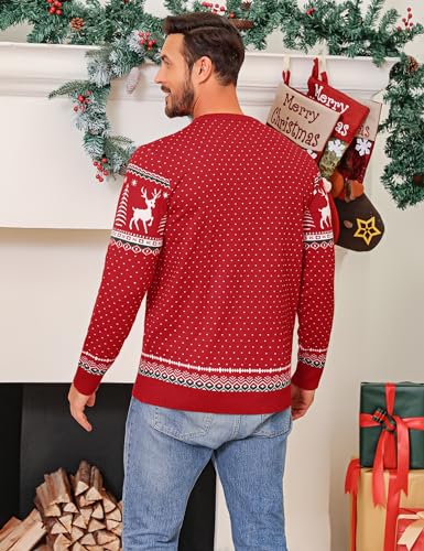 Image of Cowasto Mens Crewneck Christmas Sweater Family Matching Sets Knitted Sweater Pullover