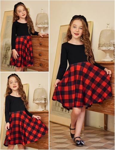 image for Arshiner Girls Long Sleeve Stretchy Dress A line Twirly Skater School 