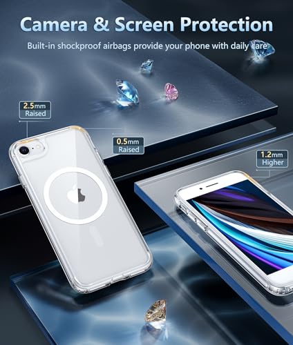 Image of FNTCASE for iPhone SE 3rd(2022) Case: iPhone SE 2nd(2020) Case Clear Magnetic Phone Cases Compatible with Magsafe Slim Anti Yellowing Rugged Protective Transparent Cell Phone Cover (A-Clear)