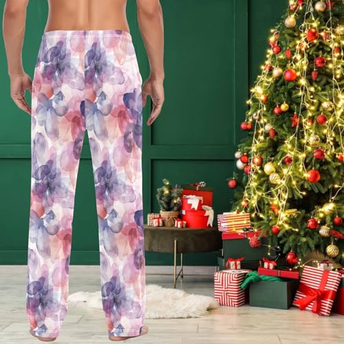 visesunny Mens Cotton Pajama Pants PJ Bottoms Purple Watercolor Flower Lightweight Soft Lounge Sleepwear with Pockets4