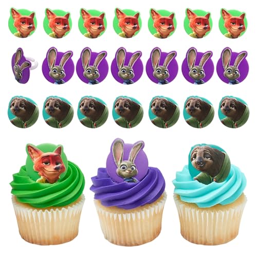 Disney's Zootopia Rings, Cupcake Decorations Featuring Judy Hopps, Nick Wilde & Flash Slothmore - 24 Pack