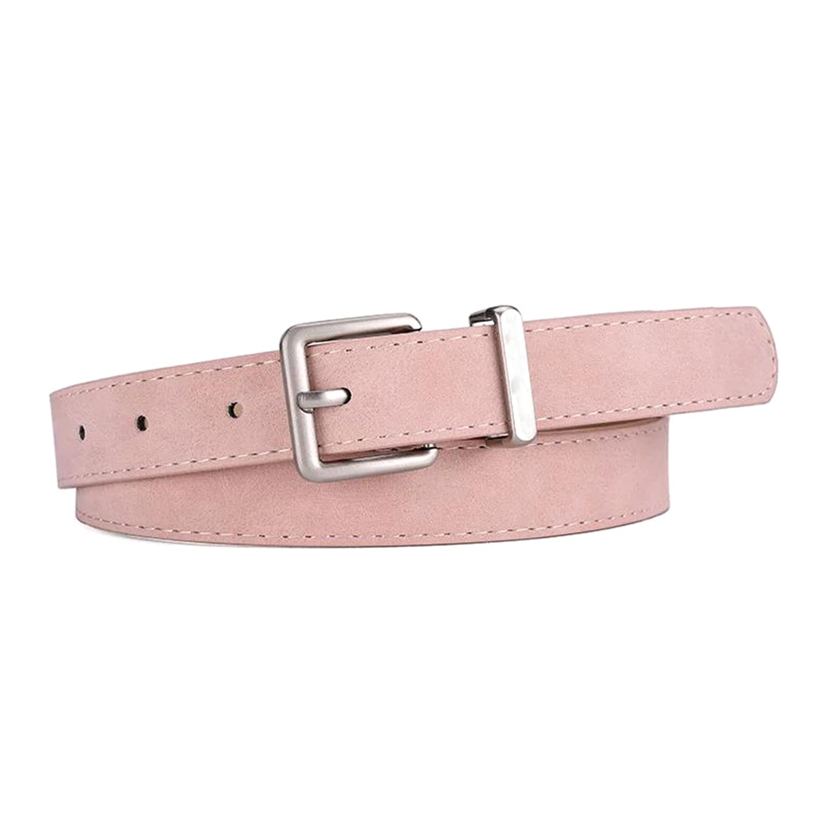 Taconey Unisex Pink Suede Pu Leather Belt, Retro Pin Buckle, Adjustable For Jeans Casual Everyday Wear,,105