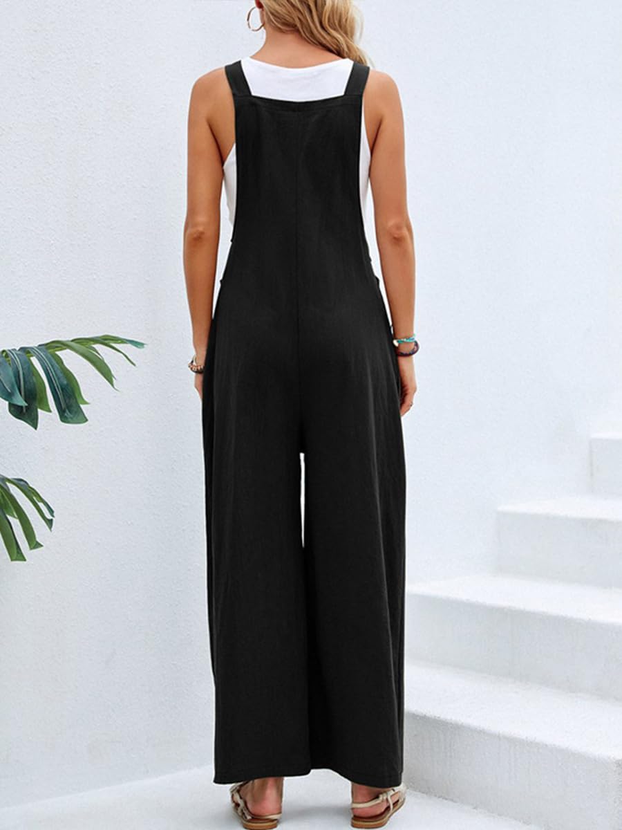 Salopette Femme Jambe Large Combinaison Pantalon Décontracté Avec Poches Ample Taille Réglables et Poches Salopette de Travail Ete Fluide chic Pantalon Large Grande Taille