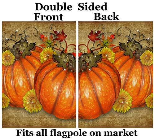 Pickako Thanksgiving Day Pumpkins Rustic Autumn Fall Harvest Flowers Leaves House Flag 28 X 40 Inch, Double Sided Large Garden Yard Welcome Flags Banners For Home Lawn Patio Outdoor Decor #TOP4