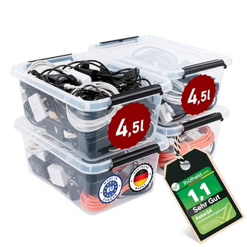 astor24 [Test SEHR GUT, NOTE 1.1] Aufbewahrungsboxen 4x 4.5 L, Aufbewahrungsbox mit Deckel, Aufbewahrung und Organisation, Organizer für Küche Büro Haushalt Schrank Schubladen [MADE IN EUROPE]