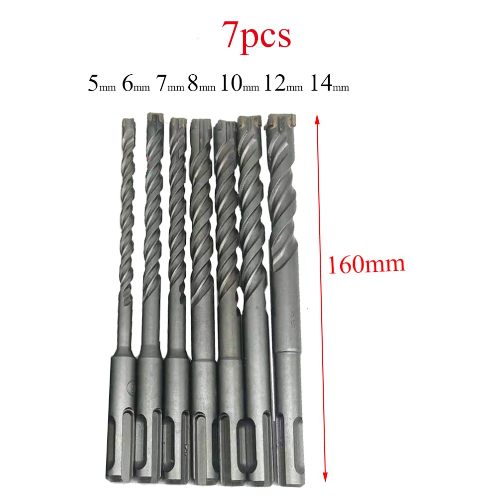 Juego de brocas de martillo SDS Plus, 7/8 Uds., taladro de piedra de acero 40Cr, cortador transversal, broca de hormigón, juego de brocas de sierra de 5-18mm(7pcs)