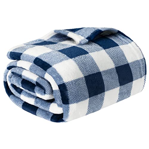 Pavilia Buffalo Check Fleece Throw Blanket | Blue White Checkered Plaid Flannel Blanket | Soft Velvet Lightweight Microfiber Blanket For Couch Sofa | 50X60 Inches Checker Navy #TOP1